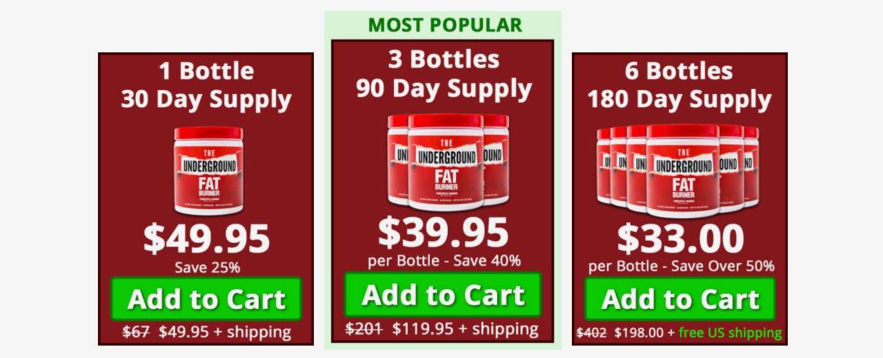 The Underground Fat Burner Supplement pricing